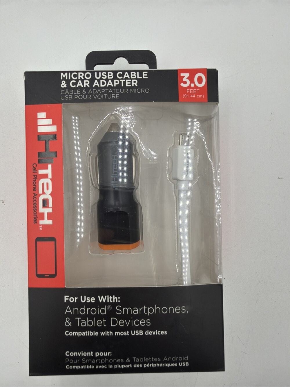 Micro USB Cable with 12–24V Car Adapter 3ft 2.4A